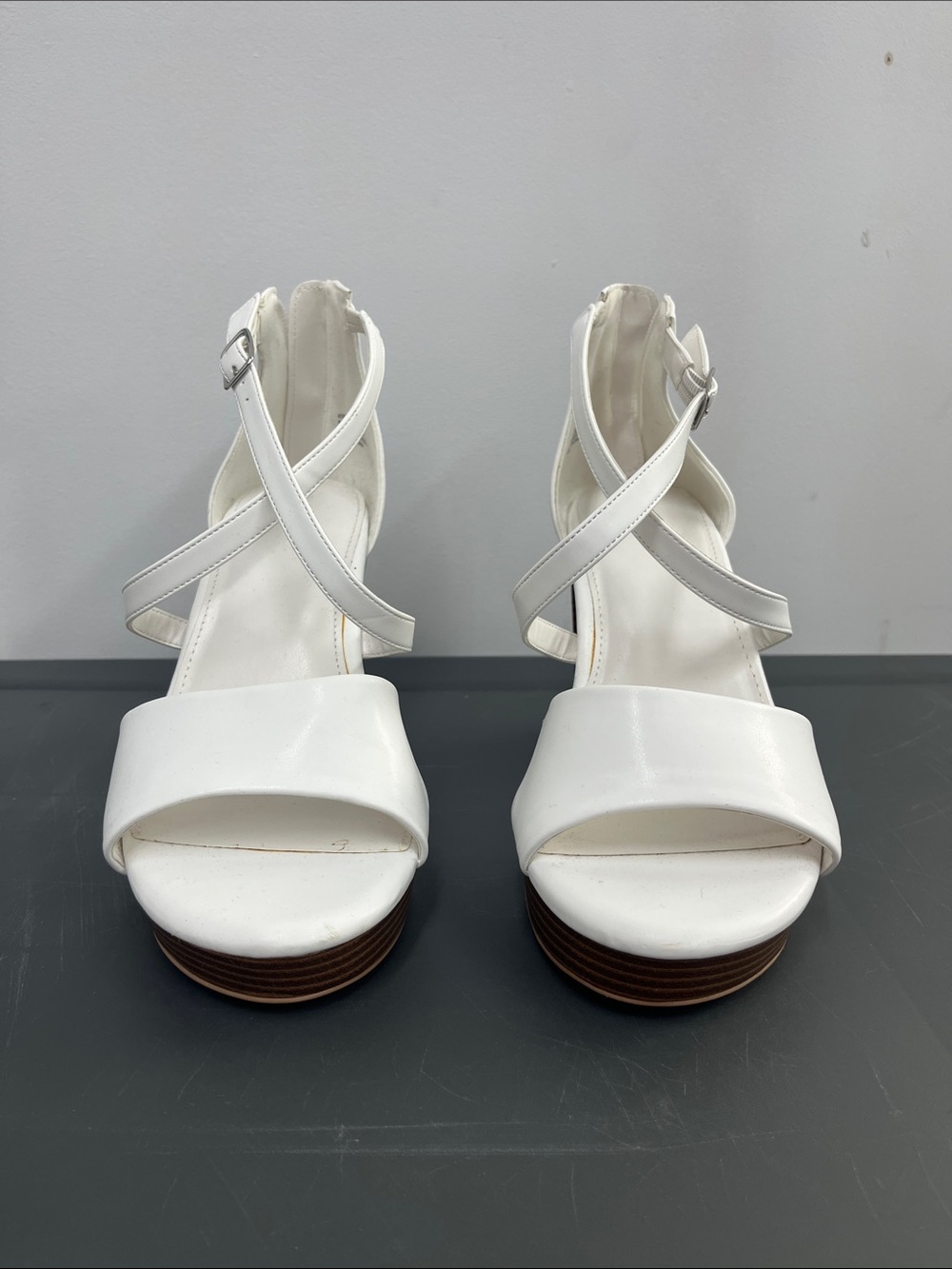 White Crisscross Strap Platform Sandals